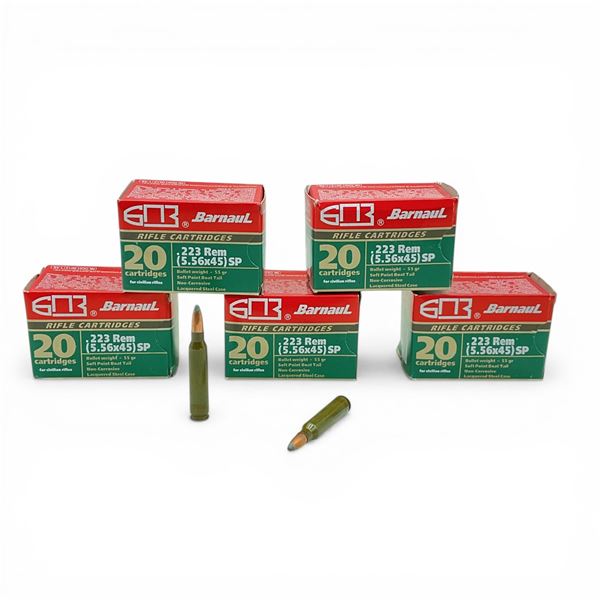 Barnaul .223 Rem, 55 Grain SPBT Non-Corrosive Ammunition, 100 Rounds