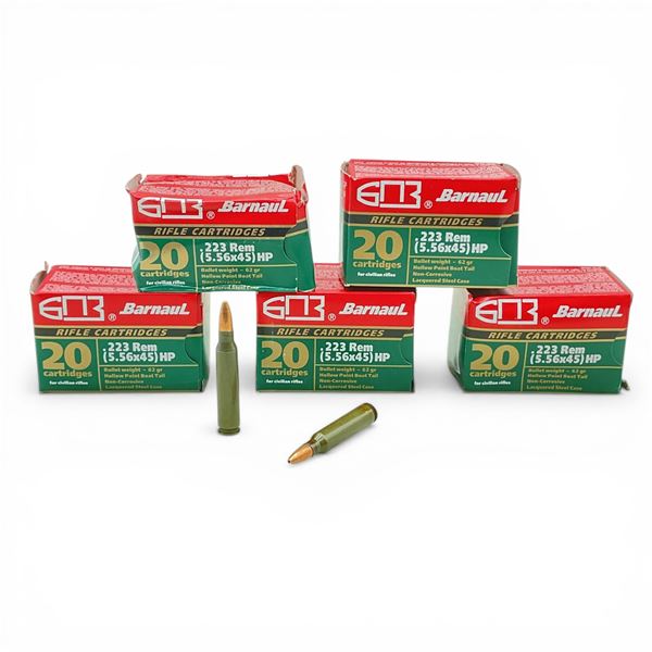 Barnaul .223 Rem, 62 Grain HPBT Non-Corrosive Ammunition, 100 Rounds