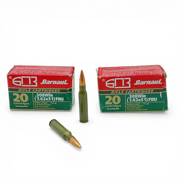 Barnaul .308 Win, 145 Grain FMJ Non-Corrosive Ammunition, 40 Rounds