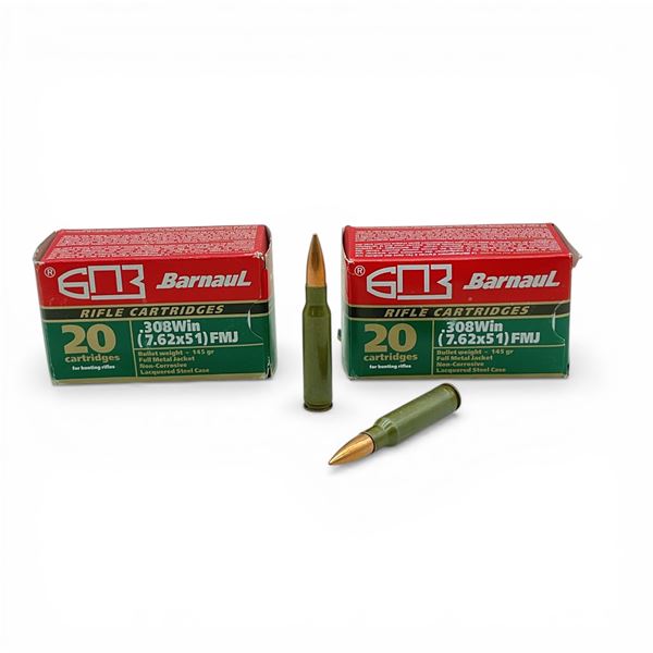 Barnaul .308 Win, 145 Grain FMJ Non-Corrosive Ammunition, 40 Rounds