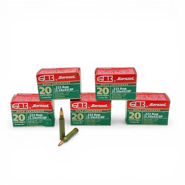 Barnaul .223 Rem, 55 Grain SPBT Non-Corrosive Ammunition, 100 Rounds