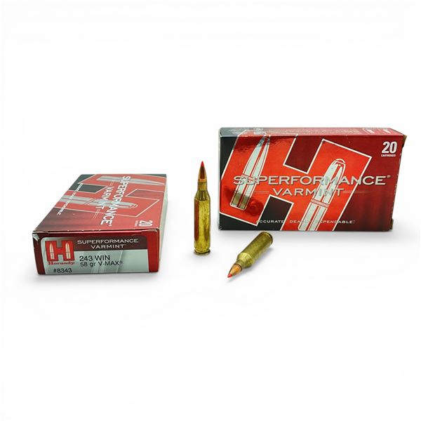 Hornady Superformance Varmint 243 Win, 58 Grain V-Max Ammunition, 37 Rounds
