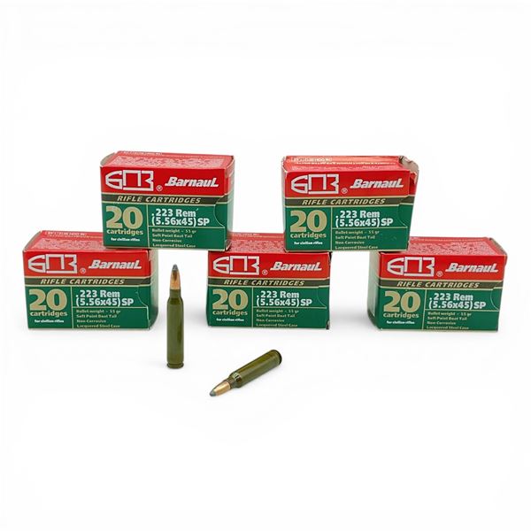 Barnaul .223 Rem, 55 Grain SPBT Non-Corrosive Ammunition, 100 Rounds