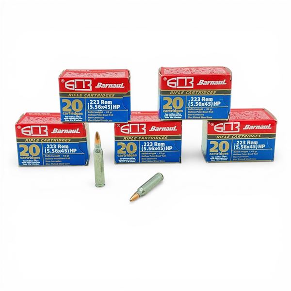 Barnaul .223 Rem, 62 Grain HPBT Non-Corrosive Ammunition, 100 Rounds