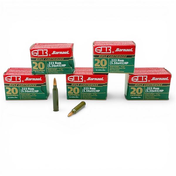 Barnaul .223 Rem, 62 Grain HPBT Non-Corrosive Ammunition, 100 Rounds
