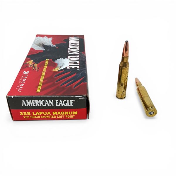 American Eagle 338 Lapua Magnum, 250 Grain JSP Ammunition, 20 Rounds