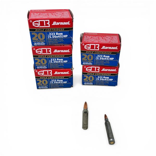 Barnaul .223 Rem, 62 Grain HPBT Non-Corrosive Ammunition, 100 Rounds