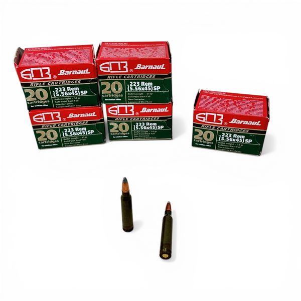 Barnaul .223 Rem, 55 Grain SPBT Non-Corrosive Ammunition, 100 Rounds