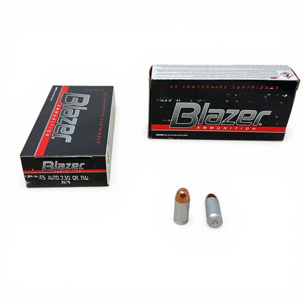 CCI Blazer 45 Auto, 230 Grain FMJ Ammunition, 90 Rounds