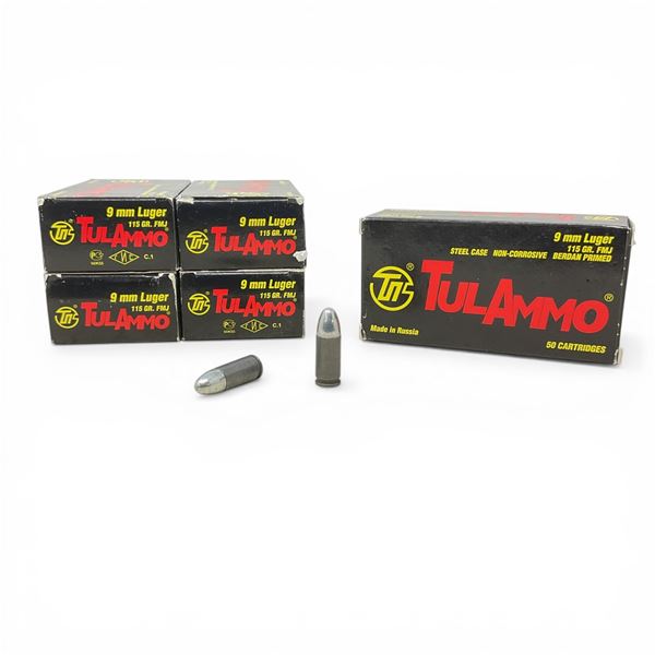 TulAmmo 9mm Luger, 115 Grain FMJ Steel Case Non-Corrosive Ammunition, 240 Rounds