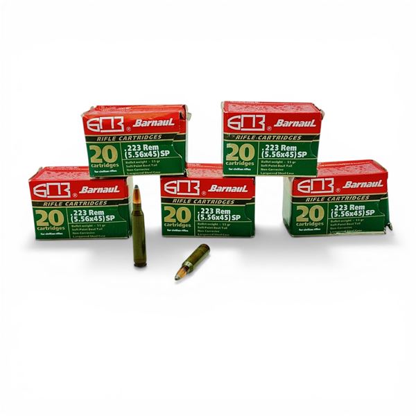 Barnaul .223 Rem, 55 Grain SPBT Non-Corrosive Ammunition, 100 Rounds