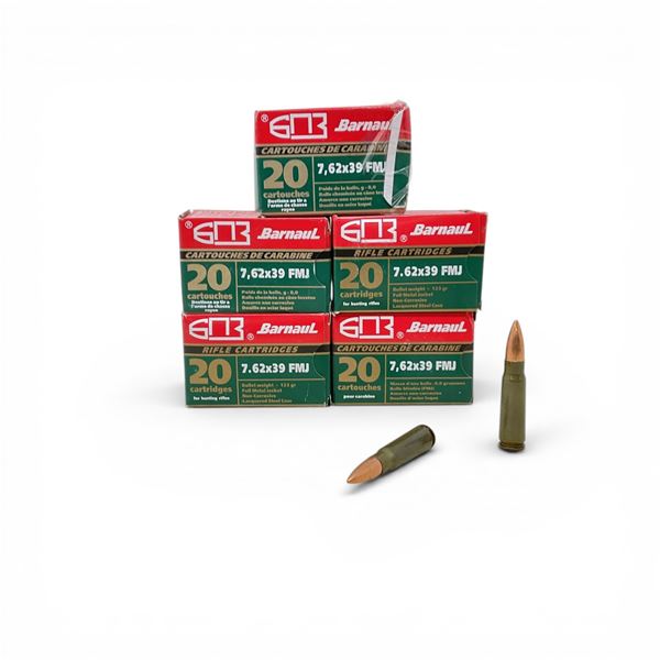 Barnaul 7.62x39mm, 123 Grain FMJ Non-Corrosive Ammunition, 95 Rounds