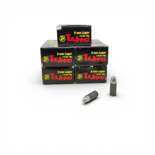 TulAmmo 9mm Luger, 115 Grain FMJ Steel Case Non-Corrosive Ammunition, 223 Rounds