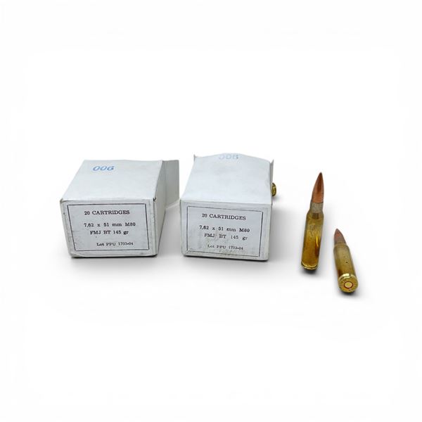 PPU 7.62x51mm M80, 145 Grain FMJ BT Ammunition, 40 Rounds