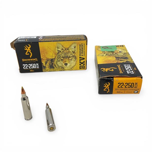 Browning 22-250 Rem, 50 Grain BXV Varmint Expansion Ammunition, 27 Rounds