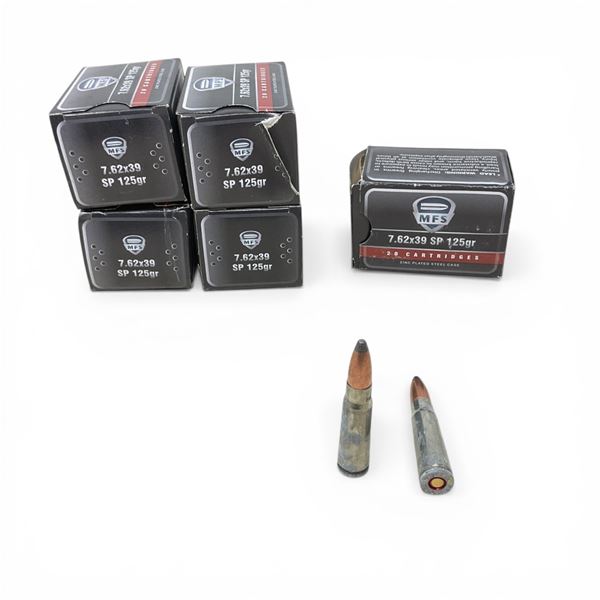 MFS 7.62x39, 125 Grain SP Ammunition, 100 Rounds