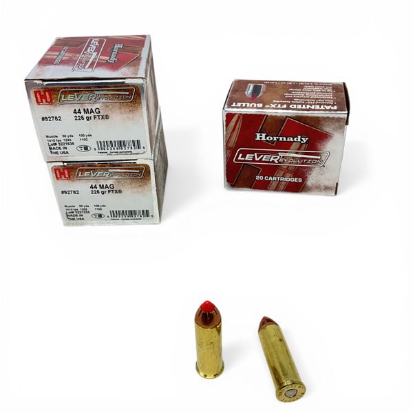 Hornady LeveRevolution 44 Mag, 225 Grain FTX Ammunition, 52 Rounds and 8 Casings
