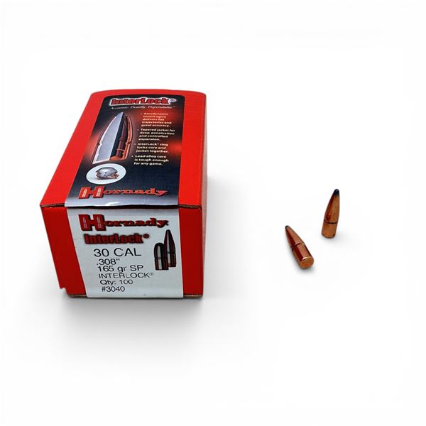 Hornady InterLock 30 Cal (.308"), 165 Grain SP Projectiles, Approximately 70 Qty