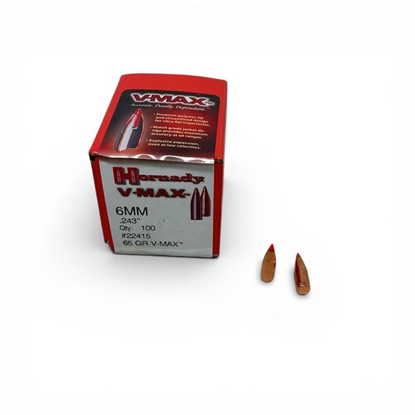 Hornady V-Max 6mm (.243"), 65 Grain Projectiles, Approximately 70 Qty
