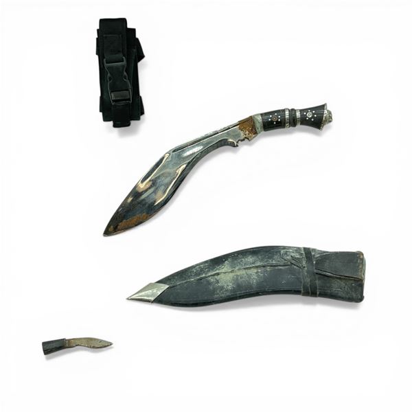 7.5" Blade Kukuri Knife with Sheath, Miscellaneous Pouch, Mini 1.5" Blade Kukuri Knife