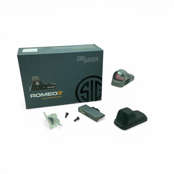 Sig Sauer Romeo 3 1x25mm Miniature Reflex Sight, 3 MOA Red Dot, Graphite Color with Mount and Cover