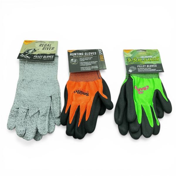 Assorted Smith's Hunting and Fishing Gloves X 3 Qty