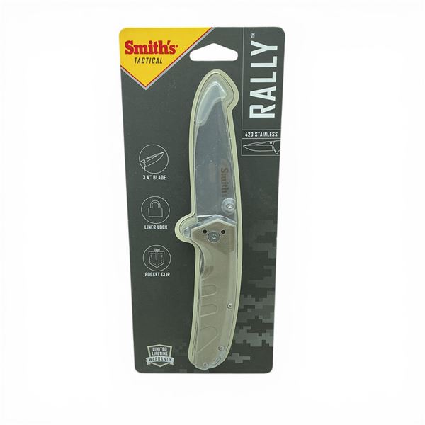 Smith's Rally 3.4" Folding Blade Knife with Pocket Clip, New