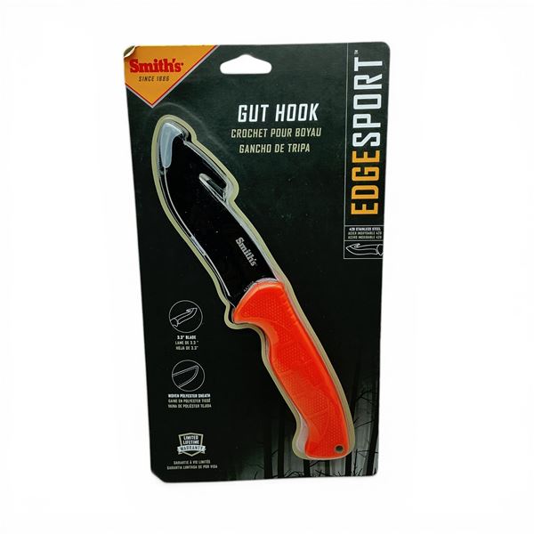 Smith's Edge Sport 3.3" Fixed Blade Knife with Gut Hook and Polyester Belt Sheath, New