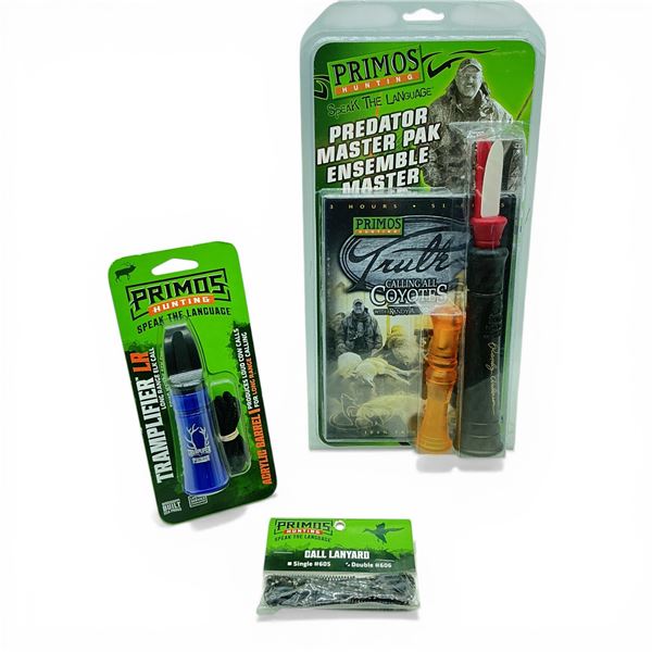 Assorted Primos Game Calls and Call Lanyard, New
