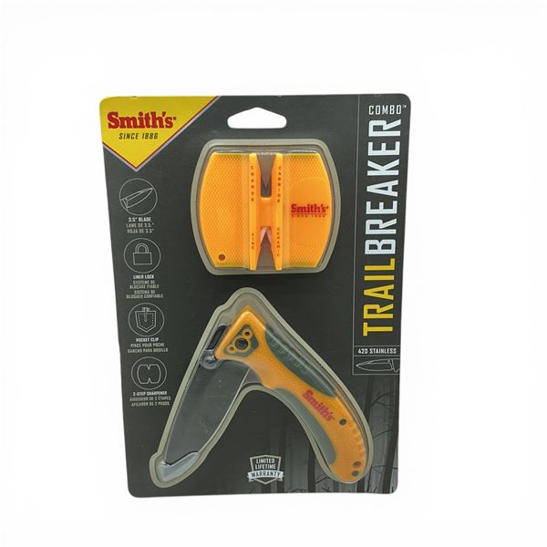 Smith's Trail Breaker Combo: 3.5" Folding Blade Knife with Pocket Clip and Knife Sharpener, New