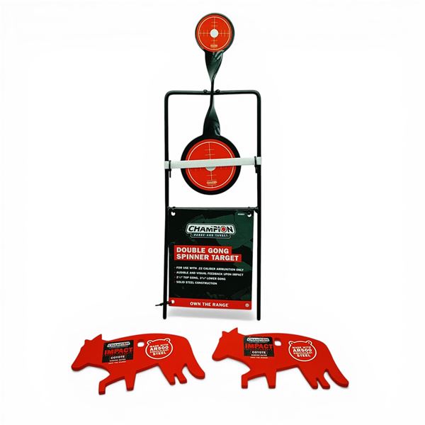 Champion .22 Caliber Double Gong Spinner Target and Impact Rimfire Steel Target, Coyote X 2 Qty, New