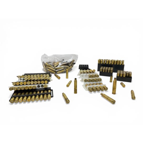 Assorted Brass Casings: 338 Lap Mag, 300 WM, .338 WM, 7mm RM, 500 S&W, Approximately 195 Qty