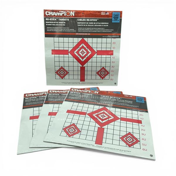 Champion Re-Stick Redfield-Style Sight-In Targets, 25 Sheet Peel and Stick Pad X 4 Qty, New