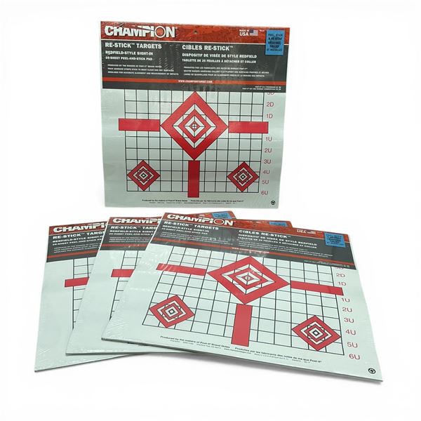 Champion Re-Stick Redfield-Style Sight-In Targets, 25 Sheet Peel and Stick Pad X 4 Qty, New