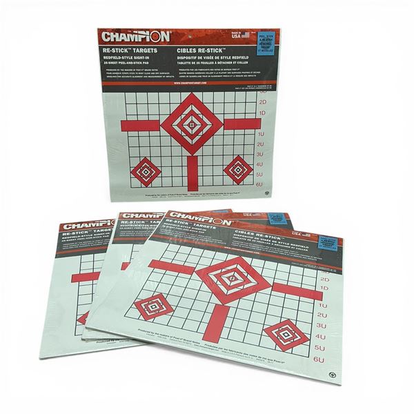 Champion Re-Stick Redfield-Style Sight-In Targets, 25 Sheet Peel and Stick Pad X 4 Qty, New