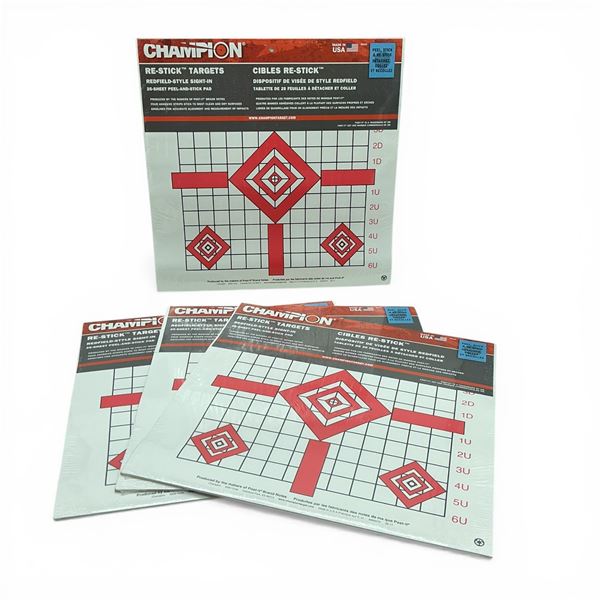 Champion Re-Stick Redfield-Style Sight-In Targets, 25 Sheet Peel and Stick Pad X 4 Qty, New