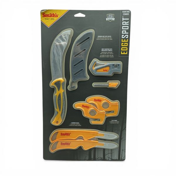 Smith's Edge Sport Hunting Combo: Large and Small Skinning Knives, Gut Hooks and Sharpener, New