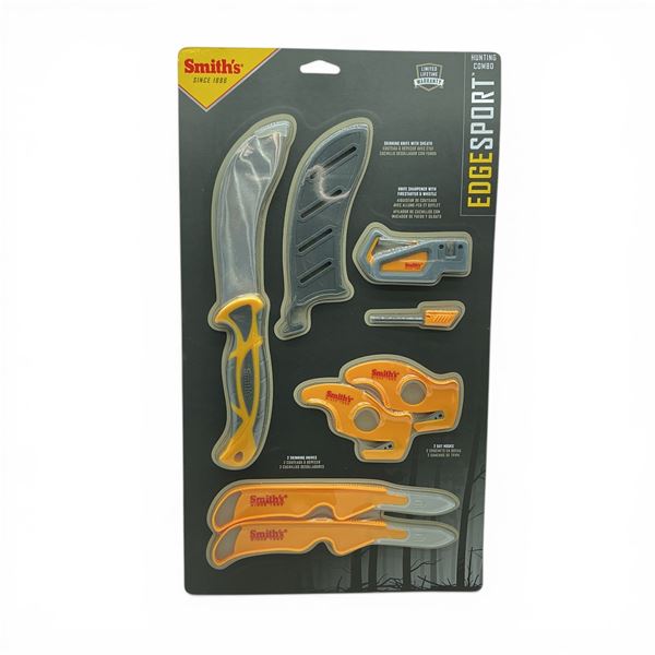Smith's Edge Sport Hunting Combo: Large and Small Skinning Knives, Gut Hooks and Sharpener, New
