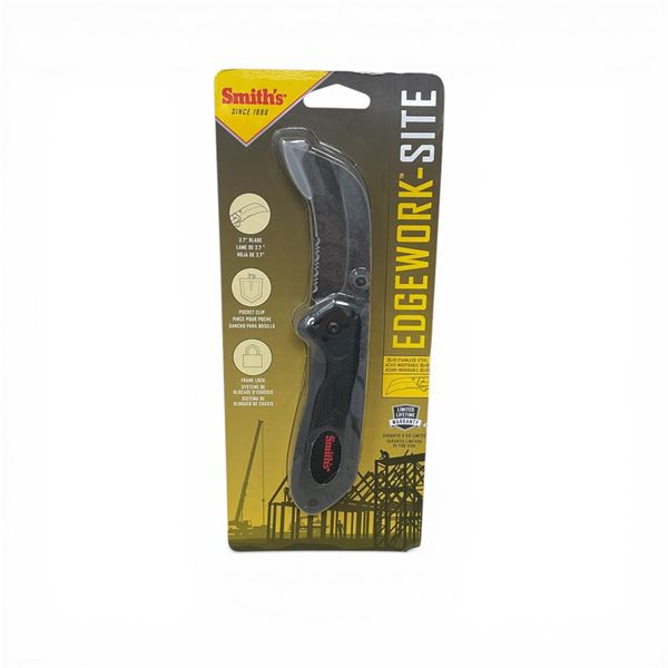 Smith's Edge Work-Site 2.7" Folding Hawkbill Style Blade Knife with Pocket Clip, New