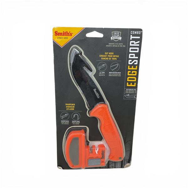 Smith's Edge Sport Combo: 3.3" Fixed Blade Knife with Gut Hook, Sheath and Sharpener
