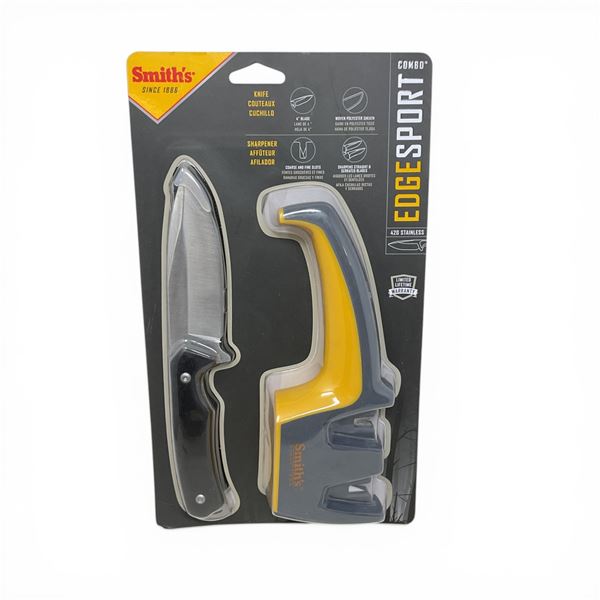 Smith's Edge Sport Combo: 4" Fixed Blade Knife with Belt Sheath and Knife Sharpener, New