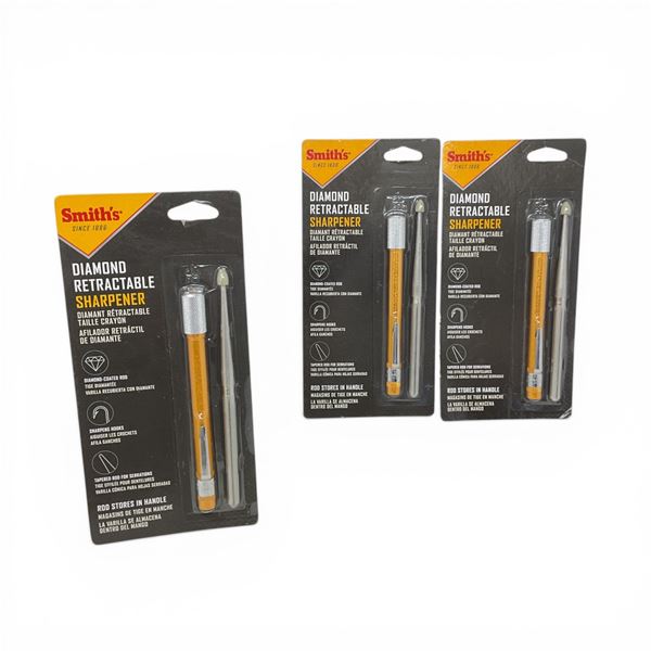 Smith's Diamond Retractable Sharpener X 3 Qty, New