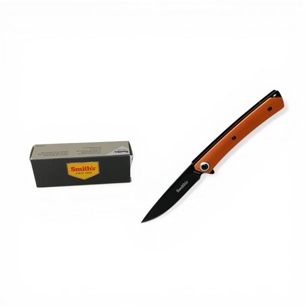 Smith's Ecesis Orange Aluminum Handle, 3" Folding Blade Knife with Pocket Clip, New
