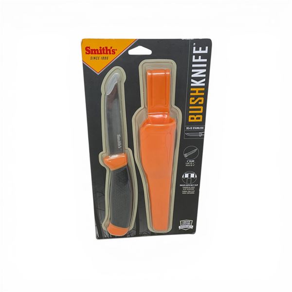 Smith's Bush Knife 4" Fixed Blade Knife with Belt Sheath, New