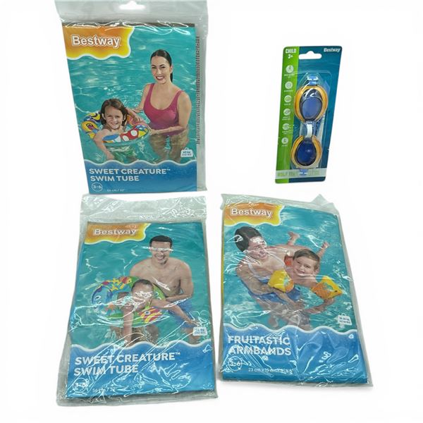 Bestway Fruitastic Armbands, Sweet Creature 22" Swim Tube and Aqua Burst Child Swim Goggles, New