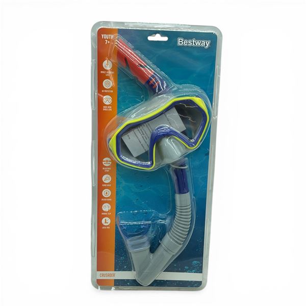 Bestway Crusader Youth 7+ Swim Goggles and Snorkel Set, New