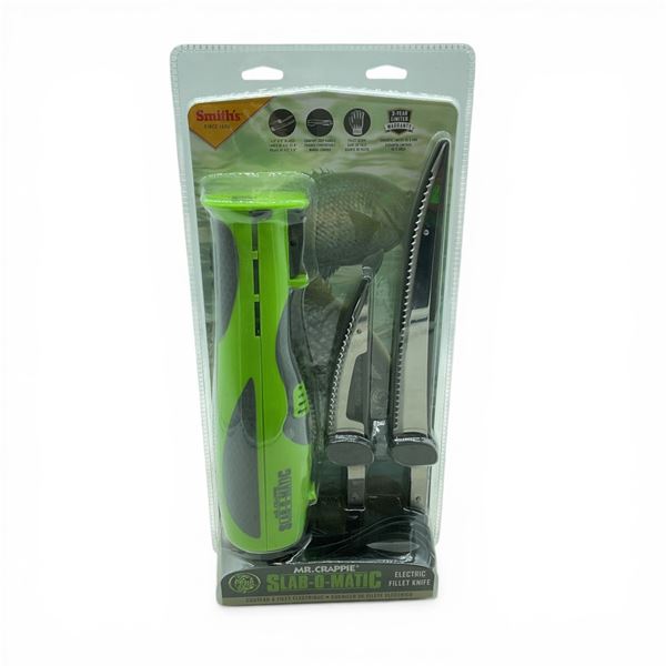 Smith's Mr. Crappie Slab-O-Matic Electric Fillet Knife with 4.5" and 8" Blade, New