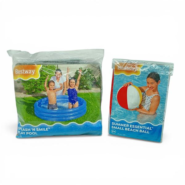 Bestway Summer Essential 20" Small Beach Ball, New and Splash N' Smile 48" x 10" Play Pool, New