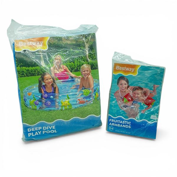 Bestway Deep Dive 60" x 12" Play Pool, New and Bestway Fruitastic Arm Bands, New