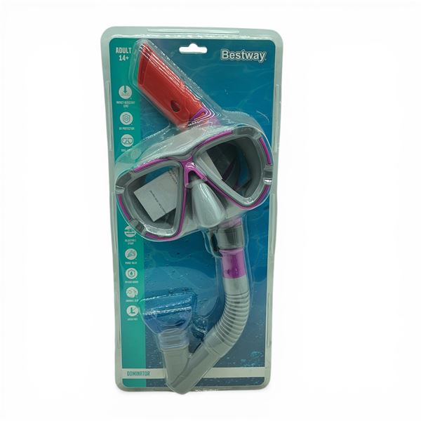 Bestway Dominator Adult 14+ Swim Goggles and Snorkel Set, New
